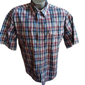 Vintage 1990s Plaid Western Shirt Mens XL Wrangler Summer Indy Snapper
